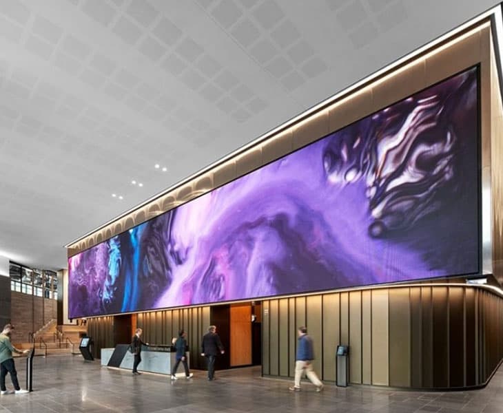 Fine pixel indoor LED video wall in a modern conference room
