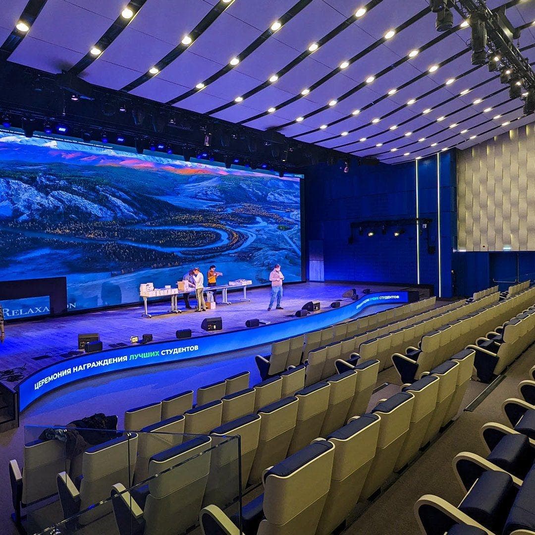 Wide Indoor LED video wall on an auditorium stage