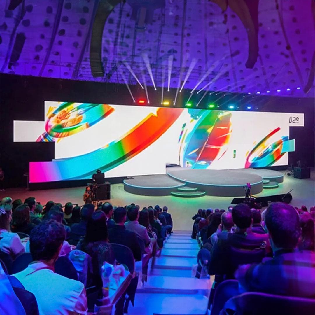 Indoor LED wall displaying visuals at a live event
