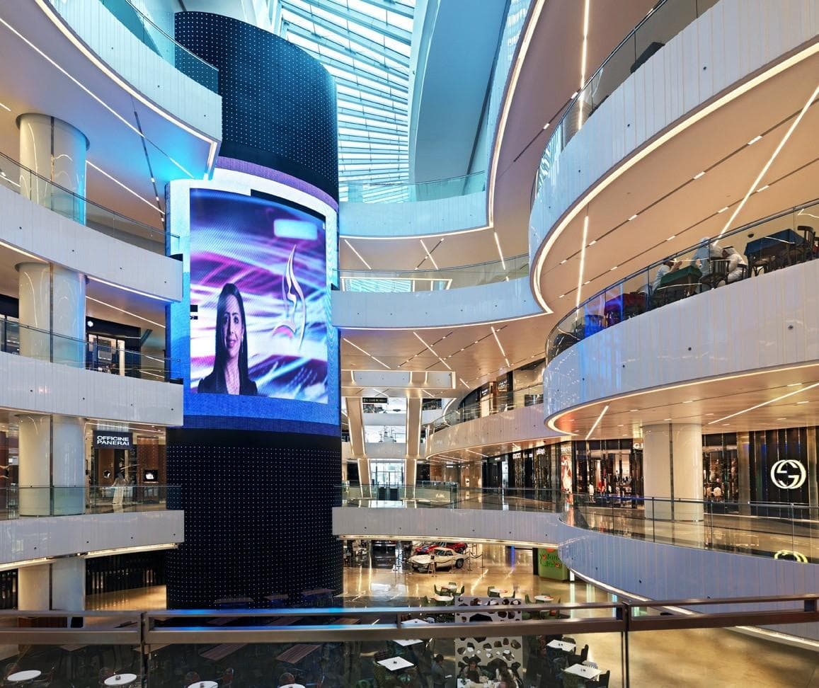 Large indoor LED advertising screen in a shopping mall