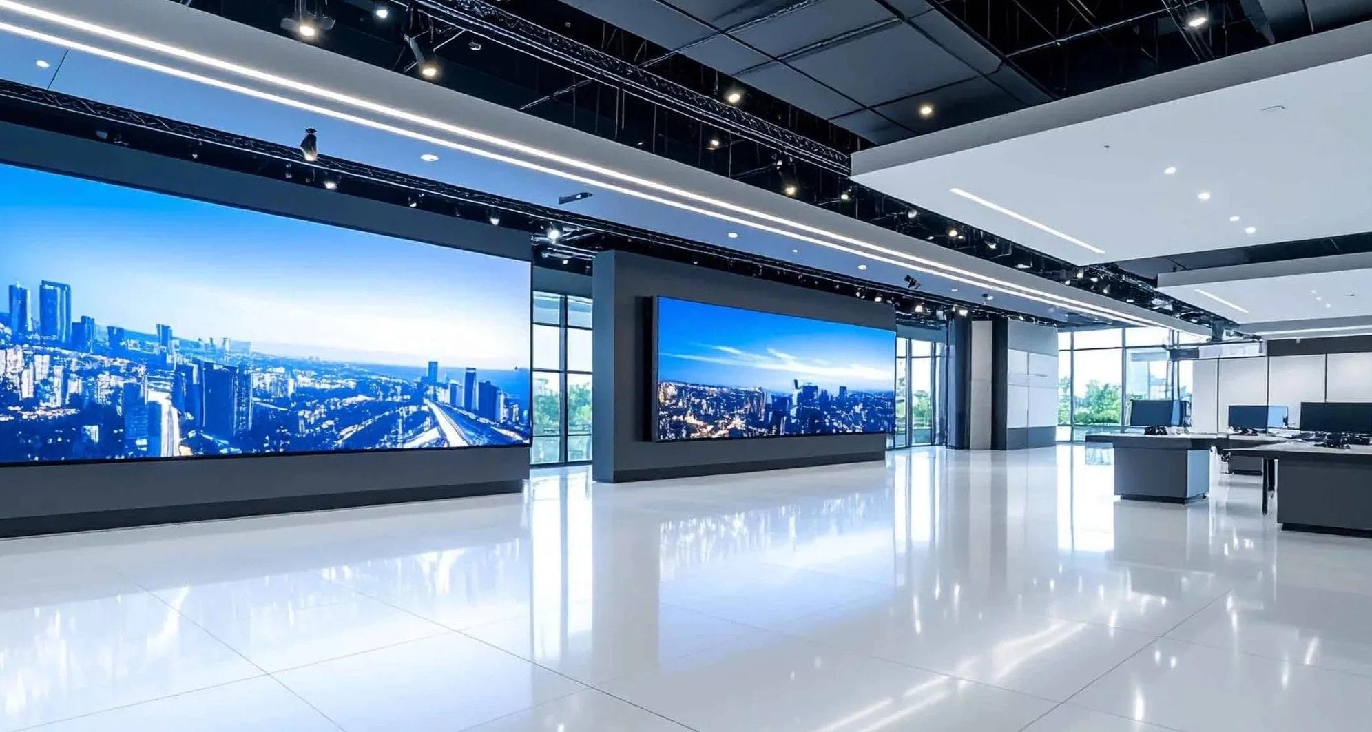 Indoor LED display in a modern product showroom